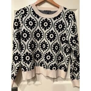 ADRIANNA PAPELL Floral Geometric Print Sweater Size Small Knit Top Retro 70s